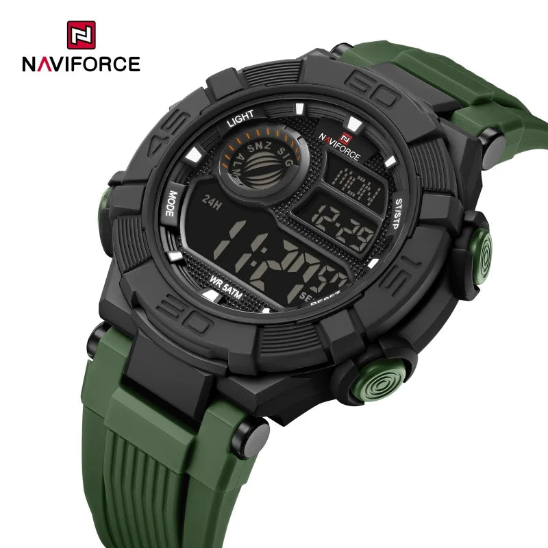 NAVIFORCE Man's Watch With Date Week Display LCD Digital Lightweight 24 Hour Alarm Clock 5ATM Waterproof Male Sports Wristwatch
