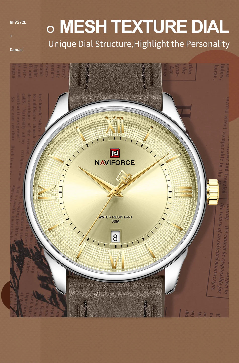 NAVIFORCE Watches For Men Quartz Sports Genuine Leather Strap 3ATM Waterproof Luxury Business Wristwatches Gift for Male New