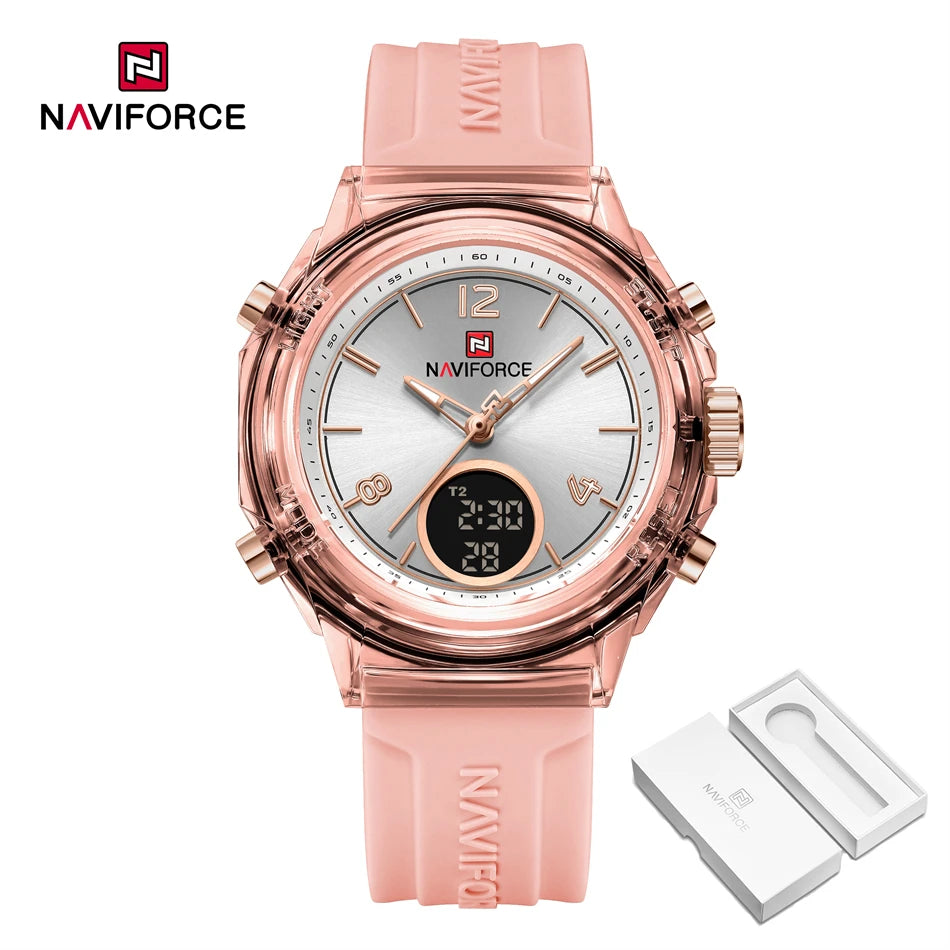 NAVIFORCE Original Watches For Woman Dual Display Lady Retro Female Quartz Watch Waterproof Round Dial Give for Girlfriend Gift