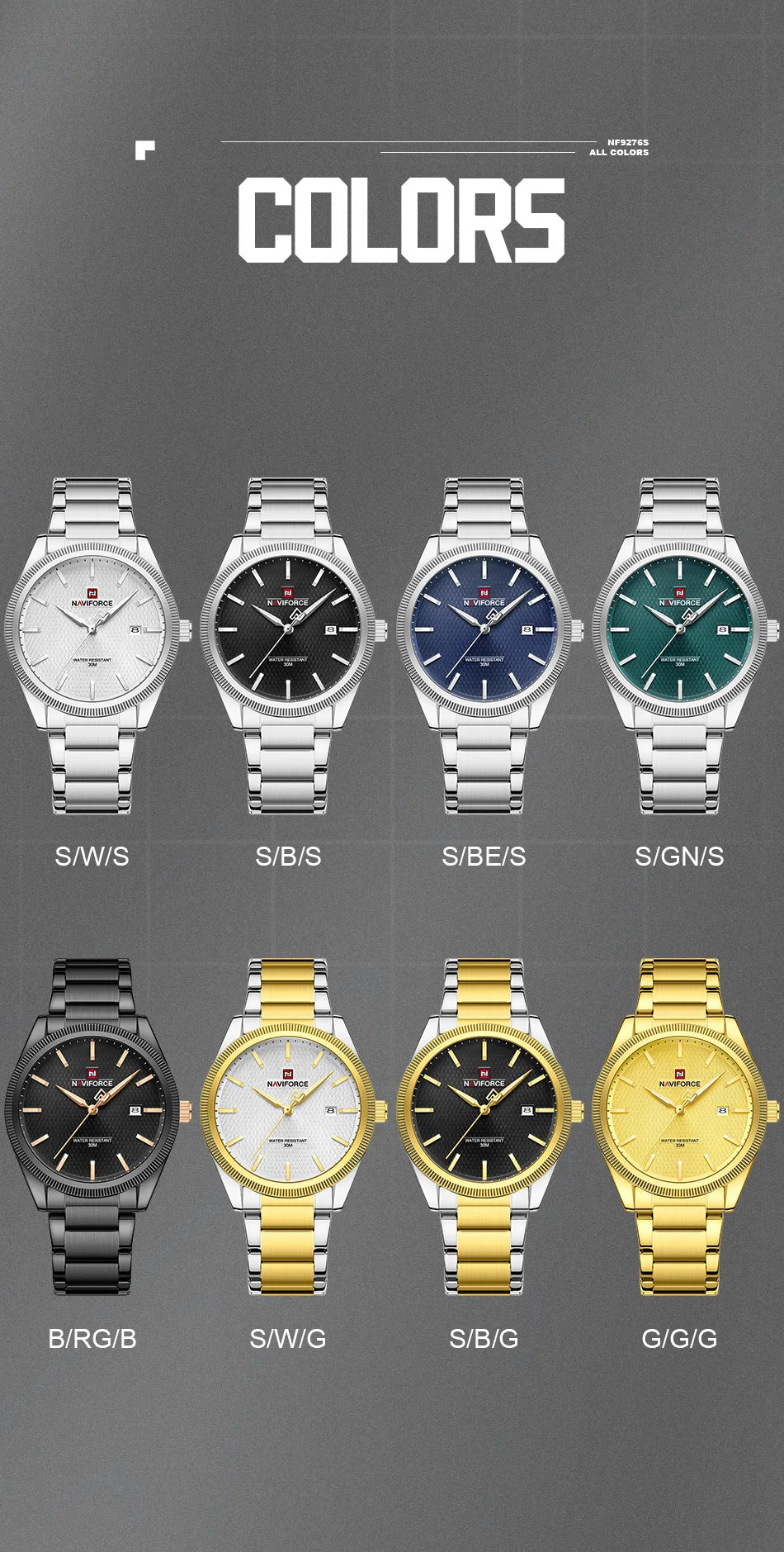 NAVIFORCE Fashion Watches for Men Luxury Business Stainless Steel Strap Quartz Wristwatches Waterproof Calendar Luminous Clock