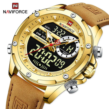 NAVIFORCE Original Men's Dual Time Luxury Sport Watch Casual Chronograph Alarm Quartz Wristwatch Leather Strap Waterproof Clock