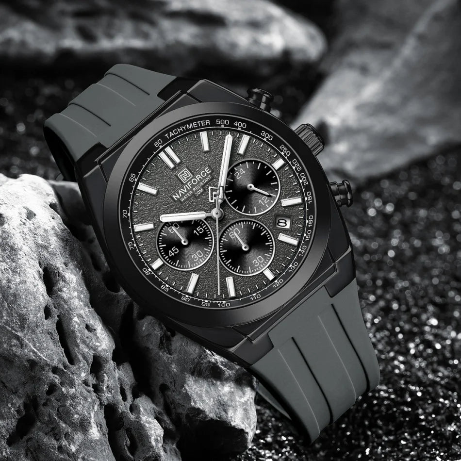 NAVIFORCE Waterproof Sport Watches for Men Military Multi-function Chronograph Wrist Watch Male Luxury Silica Strap Quartz Clock