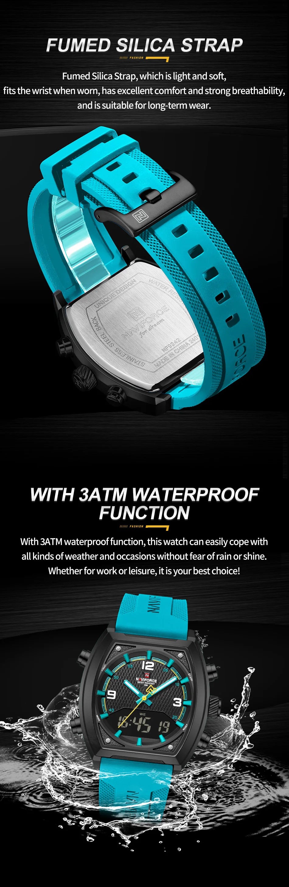 NAVIFORCE Digital Men Military Watch Waterproof Wristwatch Quartz Clock Sports Big Watches Man Dual Display Relogios Masculino