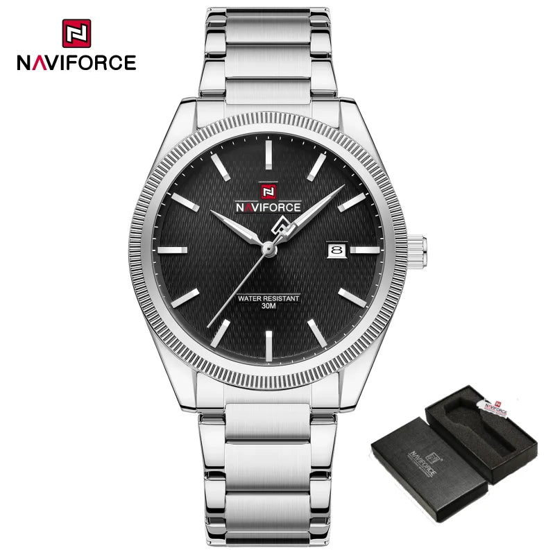 NAVIFORCE Fashion Watches for Men Luxury Business Stainless Steel Strap Quartz Wristwatches Waterproof Calendar Luminous Clock