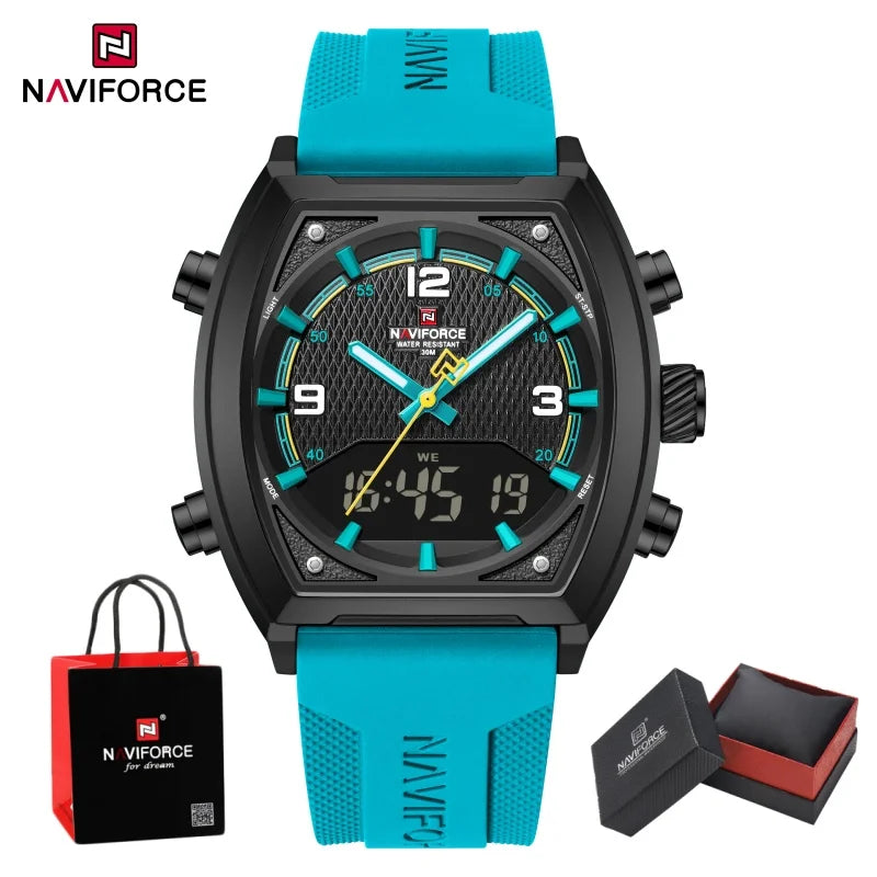 NAVIFORCE Fashionable Man's Quartz Watch Waterproof Dual Display Luminous Military Style Male Sports Wristwatch Gifts Box NF9242