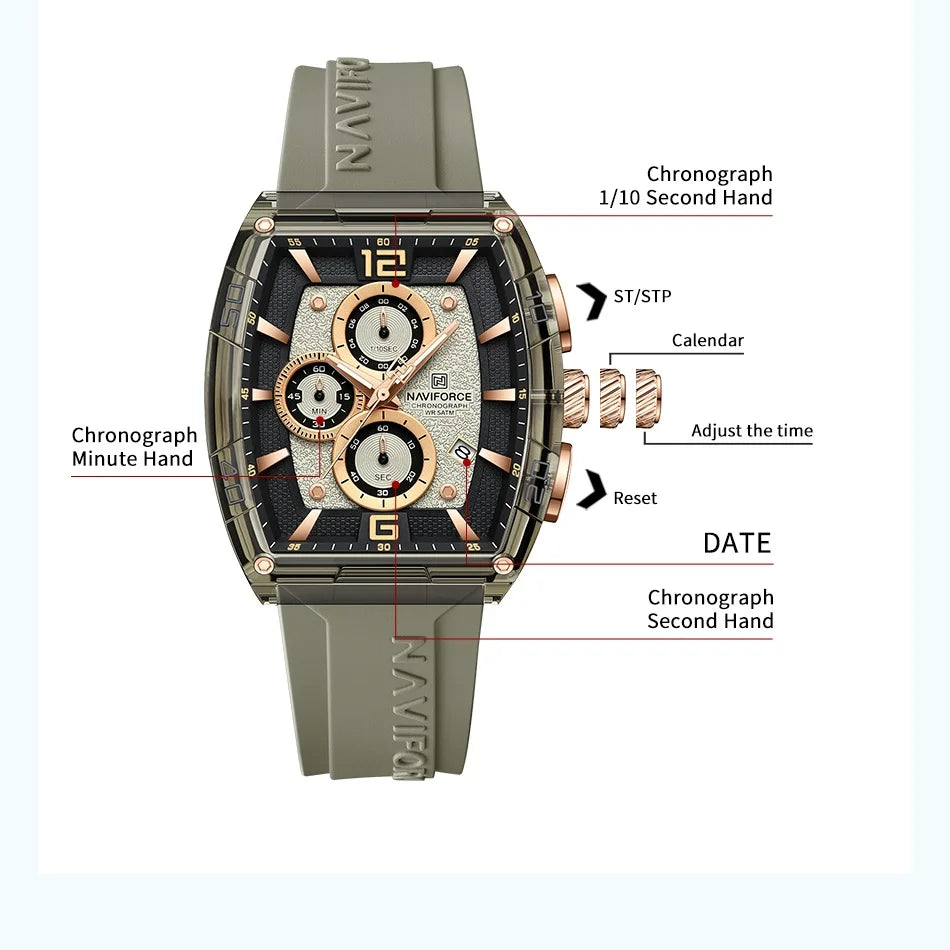 NAVIFORCE Watches for men luxury Sports Waterproof Silicone Band Quartz Wristwatch Luminous Chronograph Clock Gift+ Box
