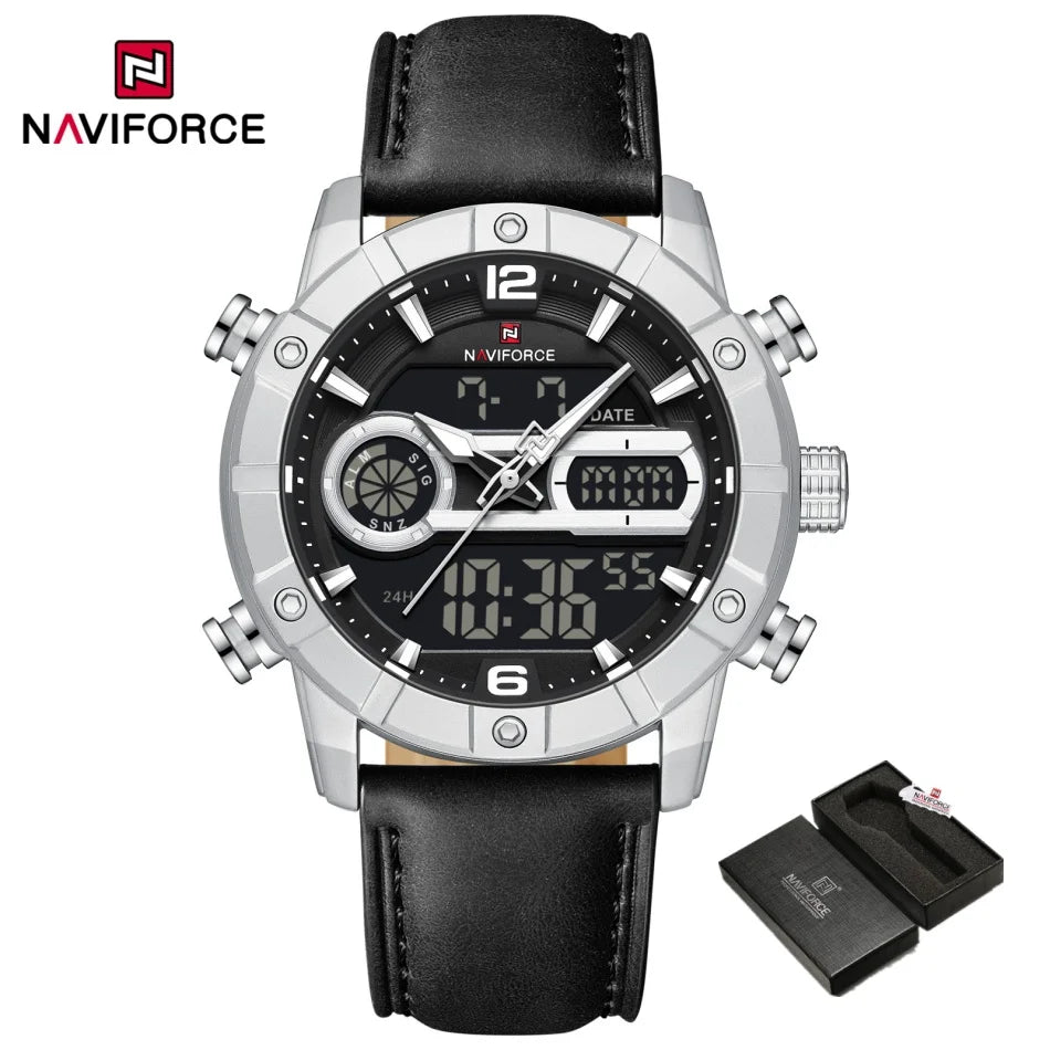 NAVIFORCE Men Quartz Watch Dual Time Date Night Illumination Classic Business Male Clock Luxury Original Waterproof Wristwatch