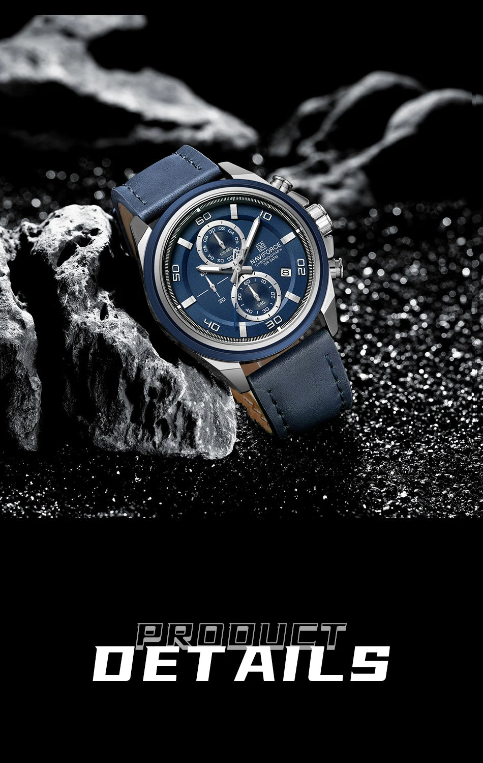 NAVIFORCE Brand Watches For Men Genuine Leather Band Chronograph Quartz Wristwatches Casual Sport 30m Waterproof Male Gift Clock