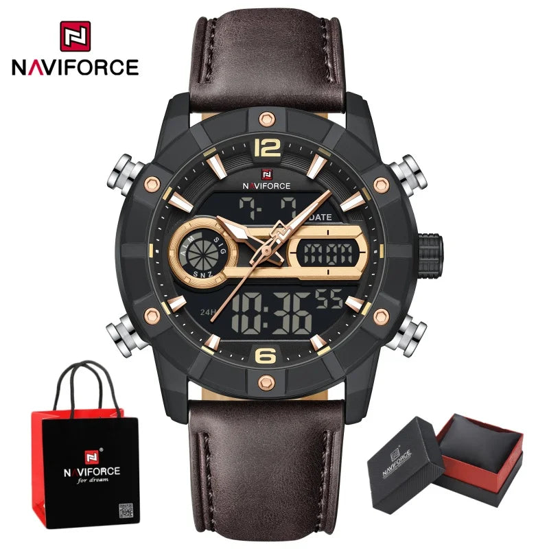 NAVIFORCE Men Watch Quartz Calendar Sports Waterproof Alarm Countdown Automatic Display Fashionable Luxury Wristwatch Gifts Box