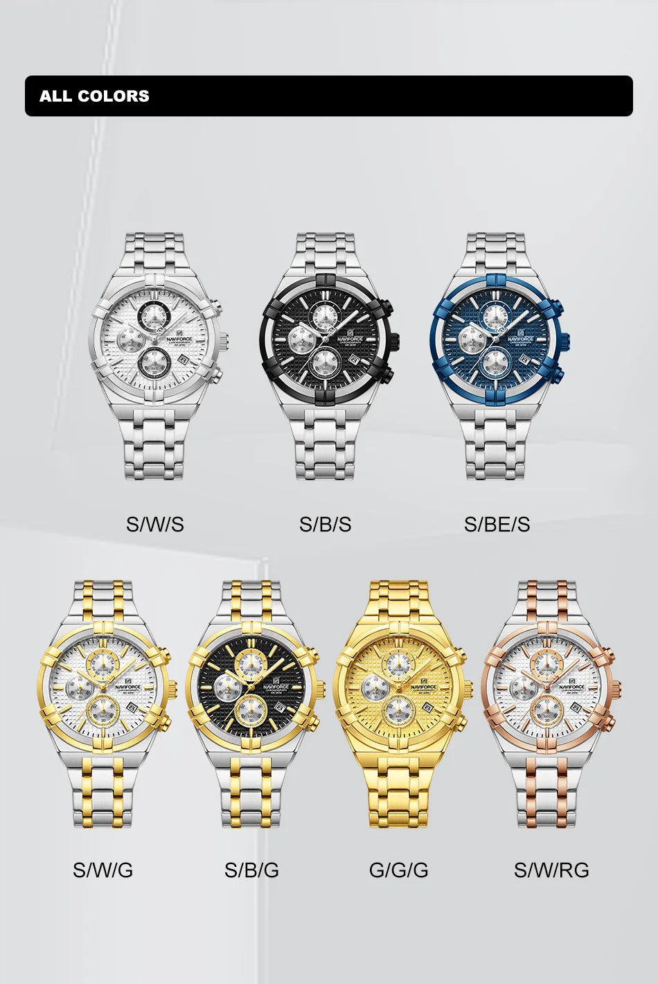 NAVIFORCE Original Men's Watches Waterproof Classics Quartz Wristwatches Stainless Steel Luminous Chronograph Clock 2023 Trend