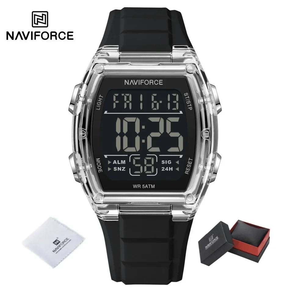 NAVIFORCE Luxury LCD Digital Sport Watches For Men Luxury Casual Alarm Clock 50M Waterproof Silicone Band Electronic Wristwatch
