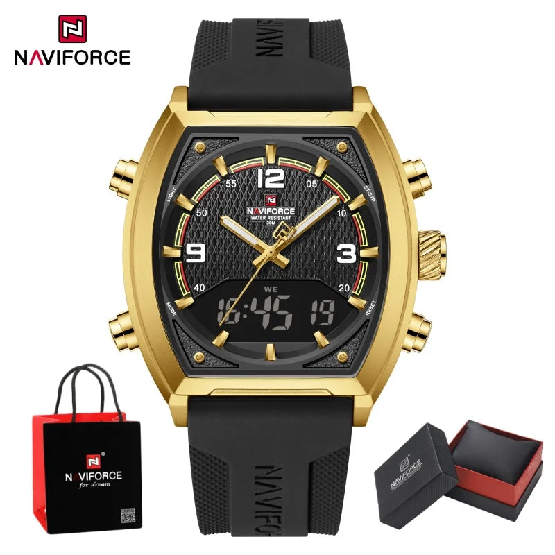 NAVIFORCE Fashionable Man's Quartz Watch Waterproof Dual Display Luminous Military Style Male Sports Wristwatch Gifts Box NF9242