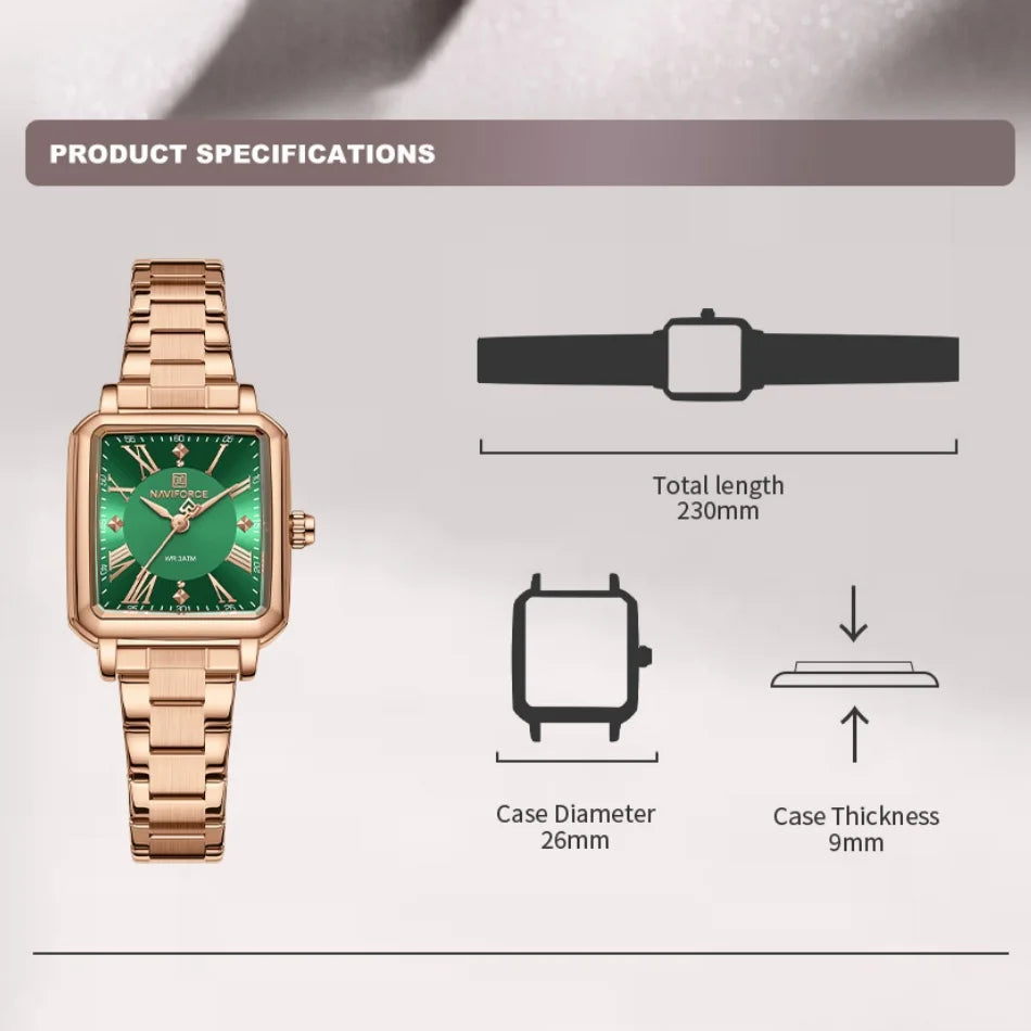 NAVIFORCE Women's 30M Waterproof Wristwatch Original  Double Snap Watch For Women Fashion Elegant Stainless Steel Ladies Clock