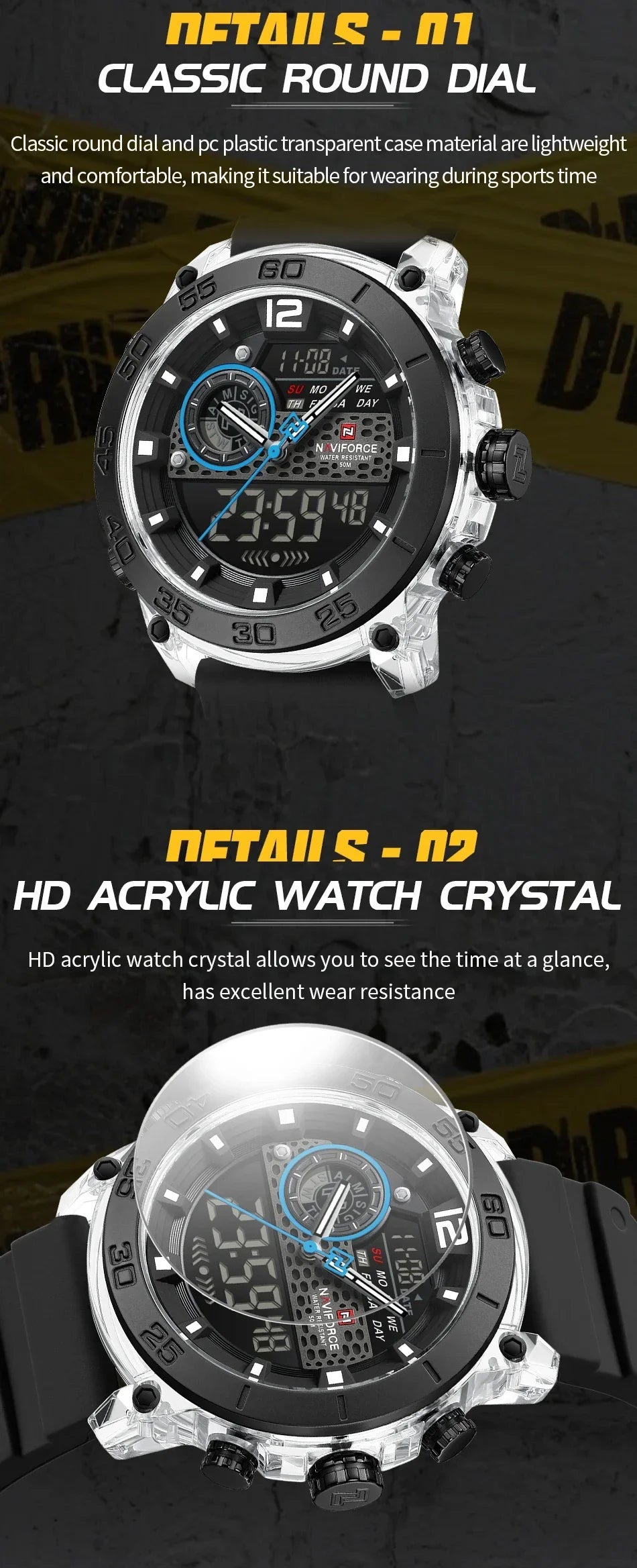 NAVIFORCE High Quality Watches For Men Military Dual Display Sport Waterproof Quartz Digital Wristwatch Auto Dayand Date Clock
