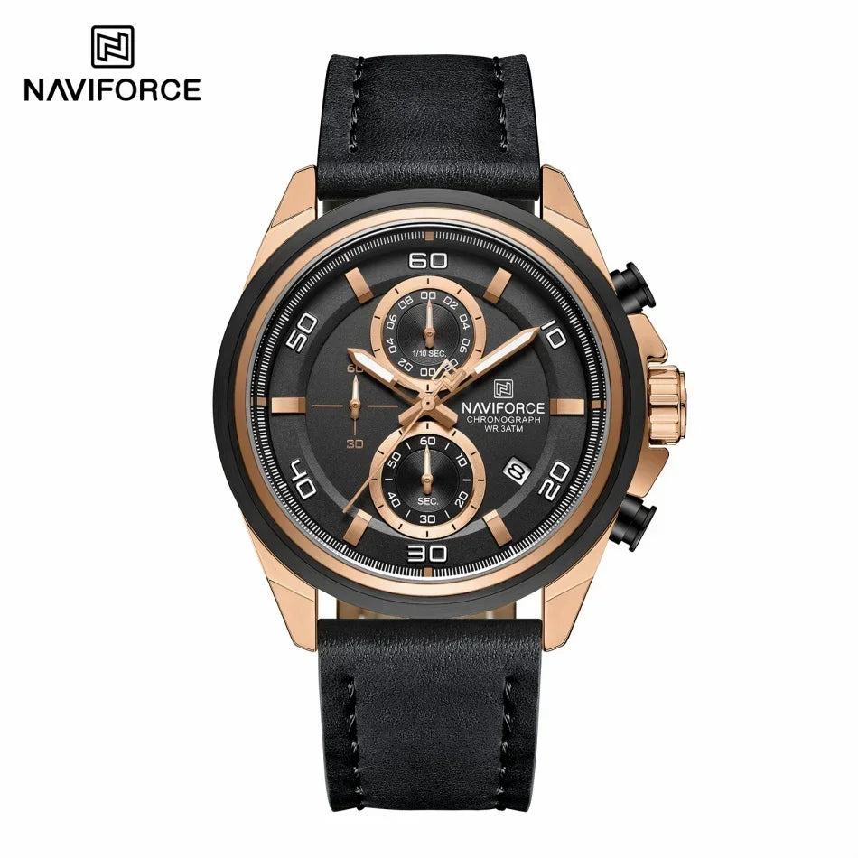 NAVIFORCE Brand Watches For Men Genuine Leather Band Chronograph Quartz Wristwatches Casual Sport 30m Waterproof Male Gift Clock