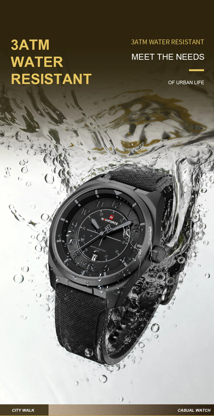 NAVIFORCE Men's Watch 30M Waterproof Quartz Calendar Silicone Strap Luminous Casual Sport Simple Fashion Man Wristwatch Gift Box