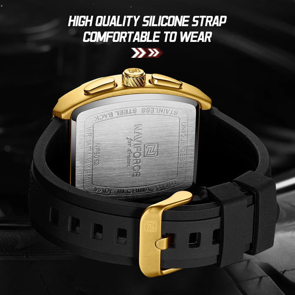 Fashion Brand NAVIFORCE  Men Gold Design Quartz Watches Casual Male  Wrist Watch Large Dia Multi-function PU Waterproof Clock