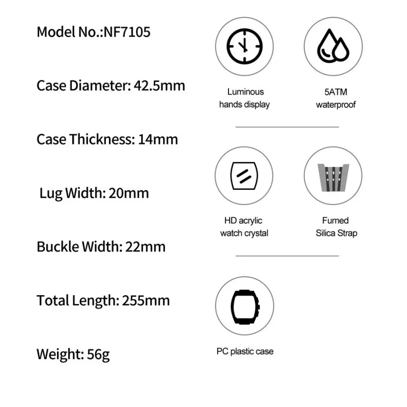 NAVIFORCE Outdoor Quartz Wristwatch for Men Chronograph Auto Date 5ATM Waterproof Silicone Strap Male Casual Fashion Sport Clock