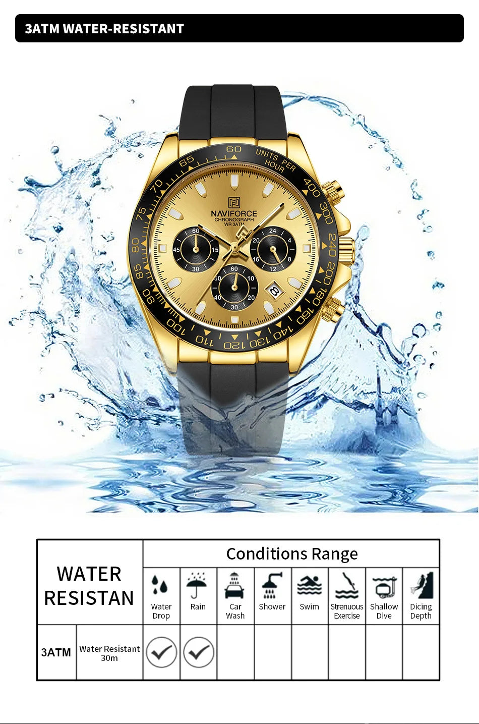 NAVIFORCE Brand Fashion Luxury Watch For Men Waterproof Chronograph Clock Business Casual Silicone Strap Wristwatches 2024 New