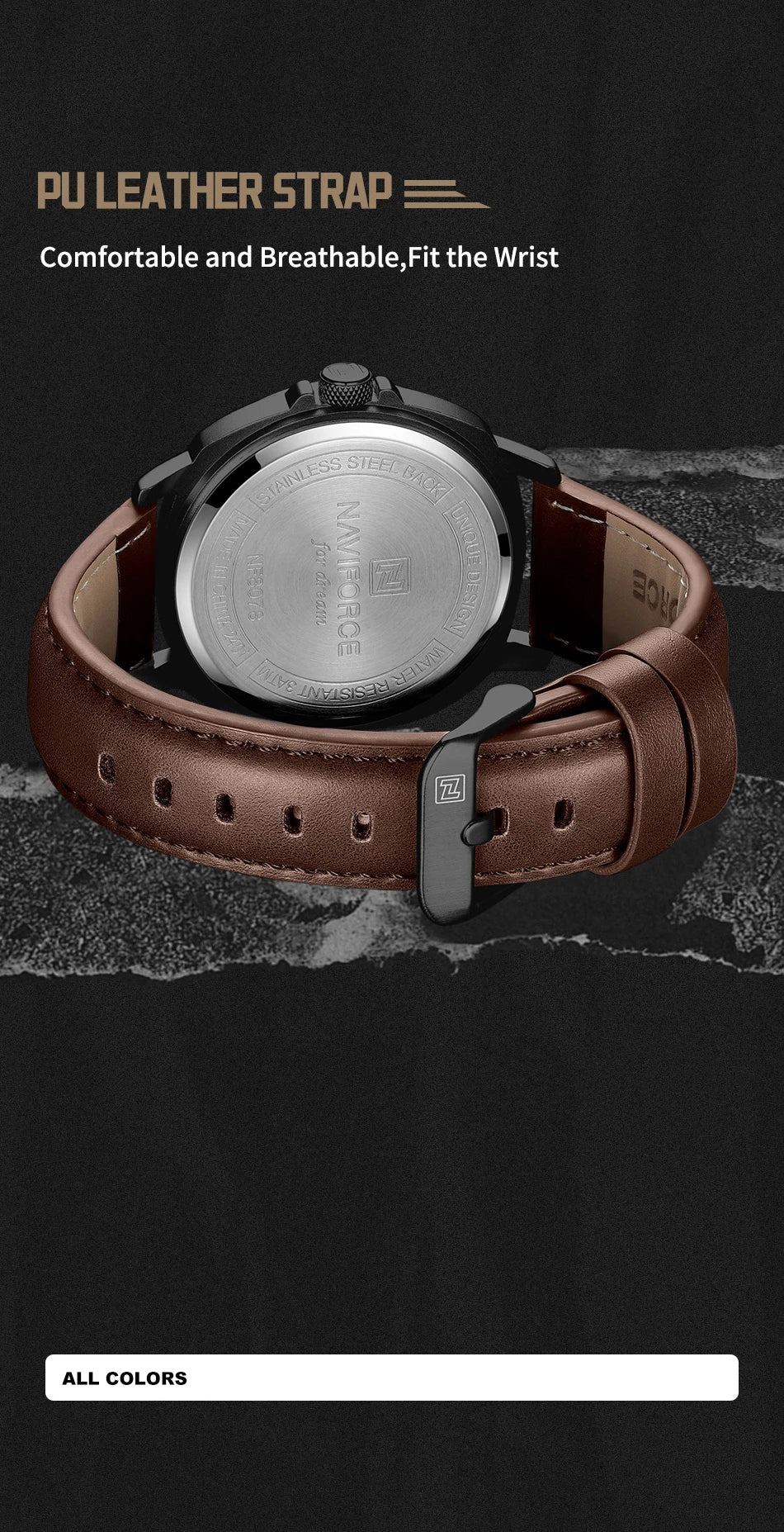 NAVIFORCE New Male Wristwatch Gift Box Quartz Calendar PU Band Calendar High Quarlity 30M Waterproof Business Man's Watch NF8078