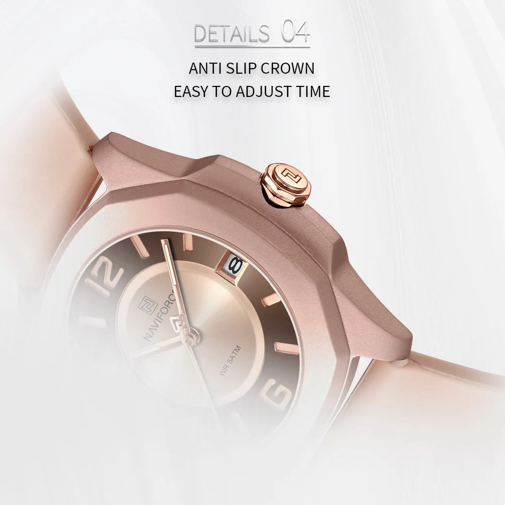 NAVIFORCE Watch Women's Luxury Quartz Watches Ladies Simple Style Silicone Strap Wrist Watch Date Display Clock Package Gifts