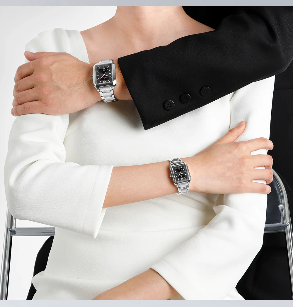 NAVIFORCE Luxury Couple Watch Stainless Steel Lover's Date Watches Quartz WristWatch For Women Men Simple Waterproof Clock Gift