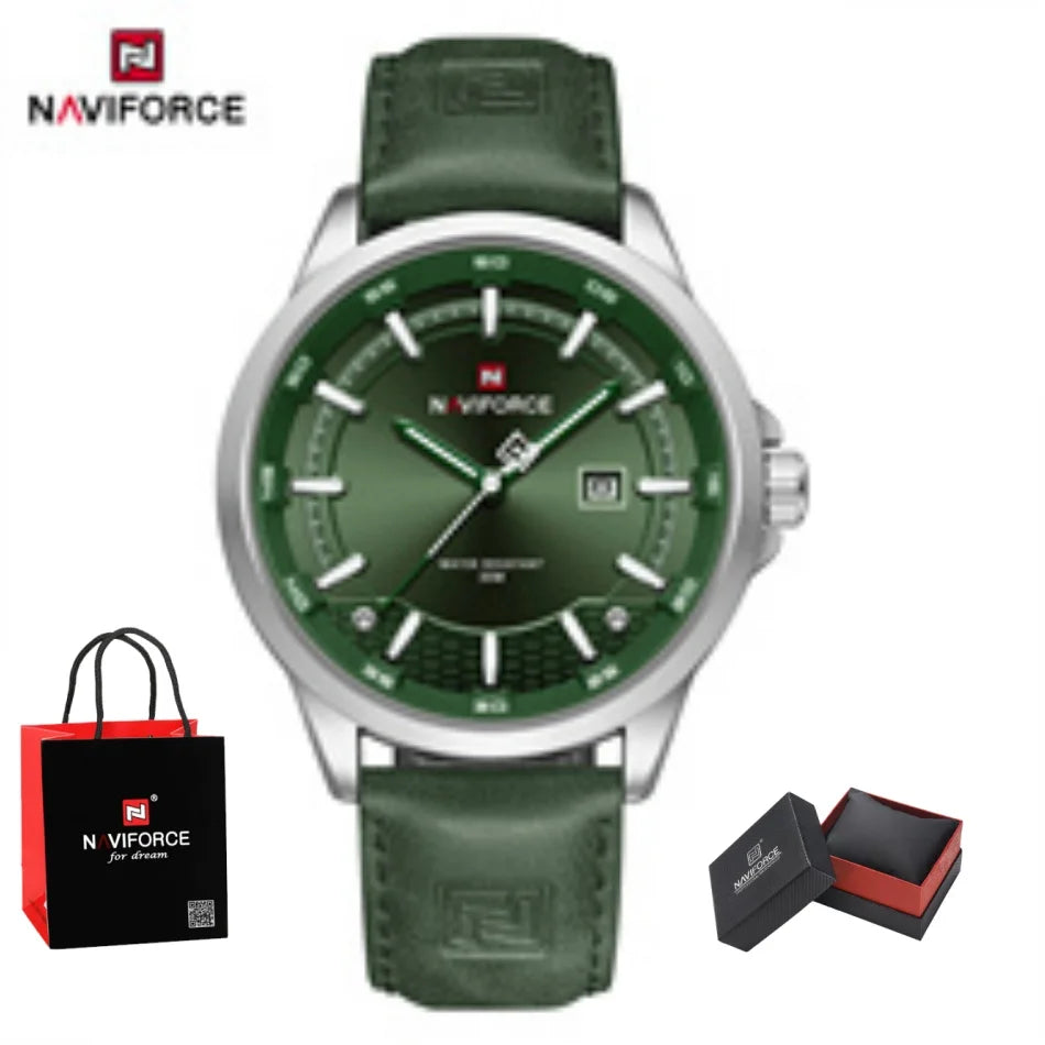 NAVIFORCE Simple Original Leather Man Watches Waterproof Luminous Quartz Dress Watch Men's Business Hand Calendar Clock Gifts