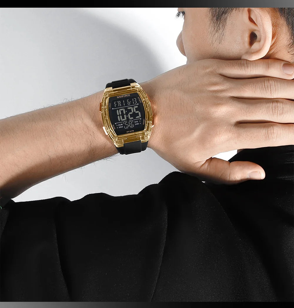 NAVIFORCE Men's Stylish Daily Wear Watch LCD Digital 5ATM Waterproof Date Week Display Male Sports Outdoor Wristwatch Gifts Box