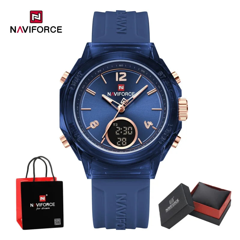 NAVIFORCE Watches For Woman Quartz Dual Display 5ATM Waterproof Ladies Casual Fashion Sports Girls Outdoor Wristwatch Gifts Box