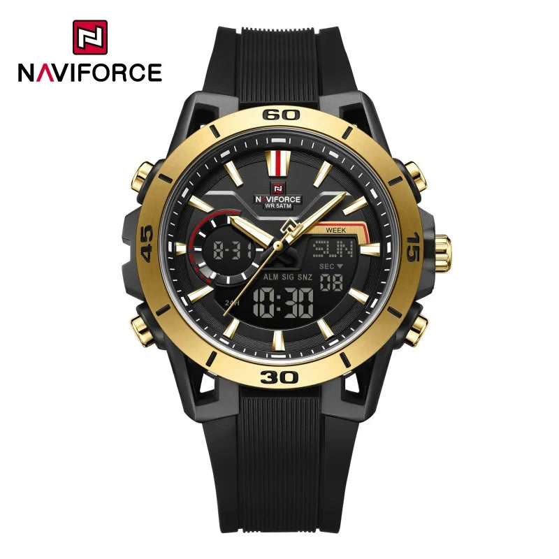 NAVIFORCE Men Watches Quartz Dual Display 50M Waterproof Chronograph Luminous Alarm Clock Male Business Sports Trendy Wristwatch
