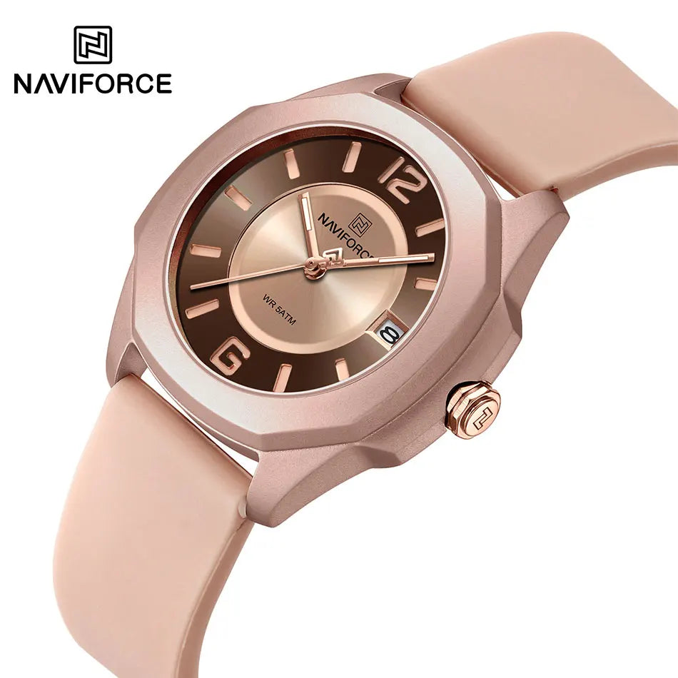 High Quality NAVIFORCE Women's Luxury Elegant Quartz Watch Simple Style Silicone Strap 3ATM Waterproof Wristwatches Reloj Mujer