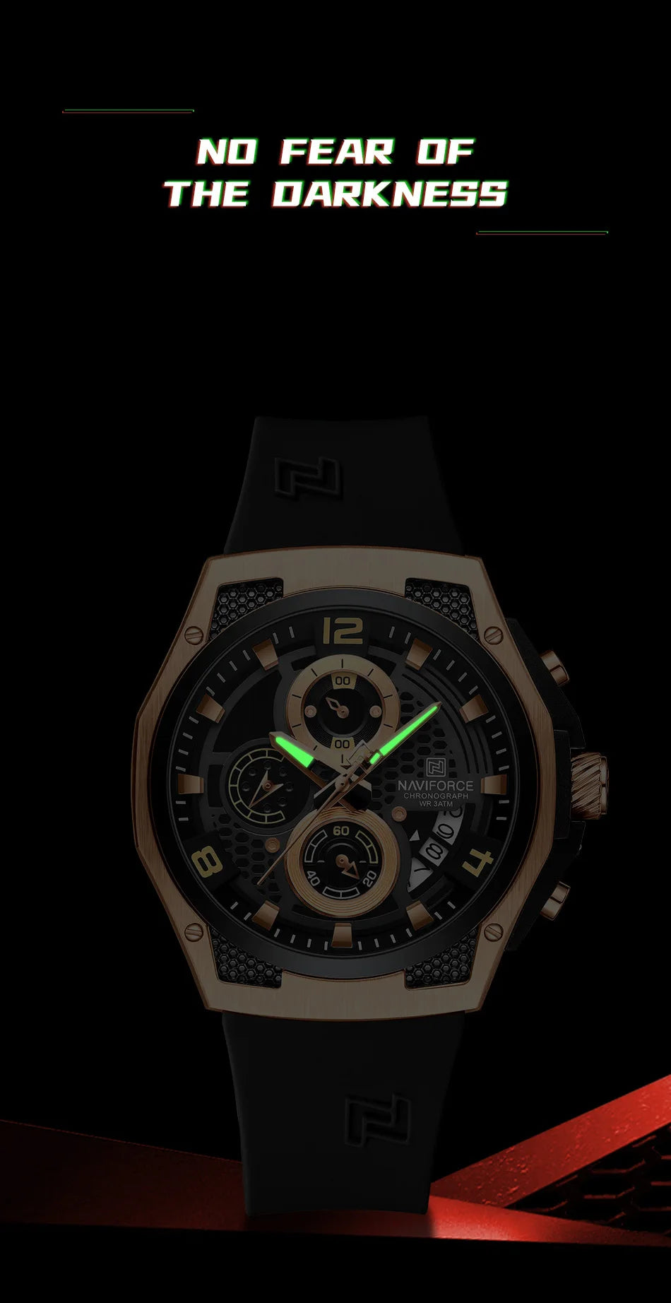NAVIFORCE Men's Luxury Silicone Strap Male Quartz Wristwatch Casual Sport Waterproof Luminous Clock Relogio Masculino 2024 New
