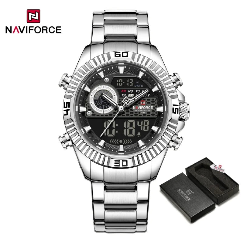 NAVIFORCE Men's Watch Quartz Dual Display 3ATM Waterproof Luminous Chronograph Alarm Clocks Male Luxury High Quality Wristwatch
