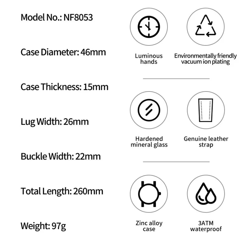 NAVIFORCE Wristwatch for Man Quartz Chronograph 3ATM Waterproof Male Business Clock Trendy Leather Strap Gifts for Father's Day