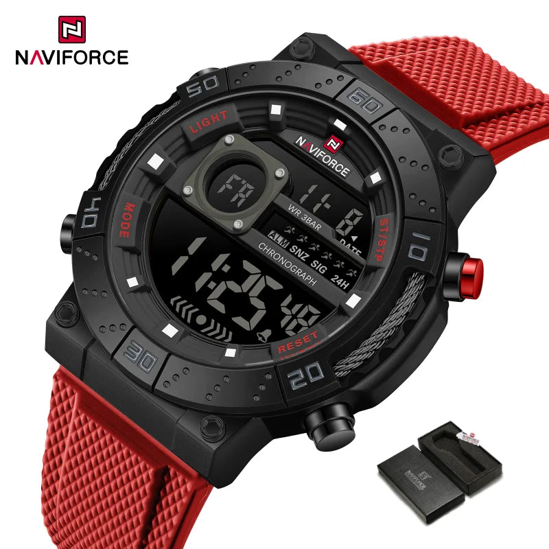 NAVIFORCE Watches for Men LCD Digital Auto Date Week Display Luminous Soft Silicone Strap  Fashion Wristwatch Relogio Masculino