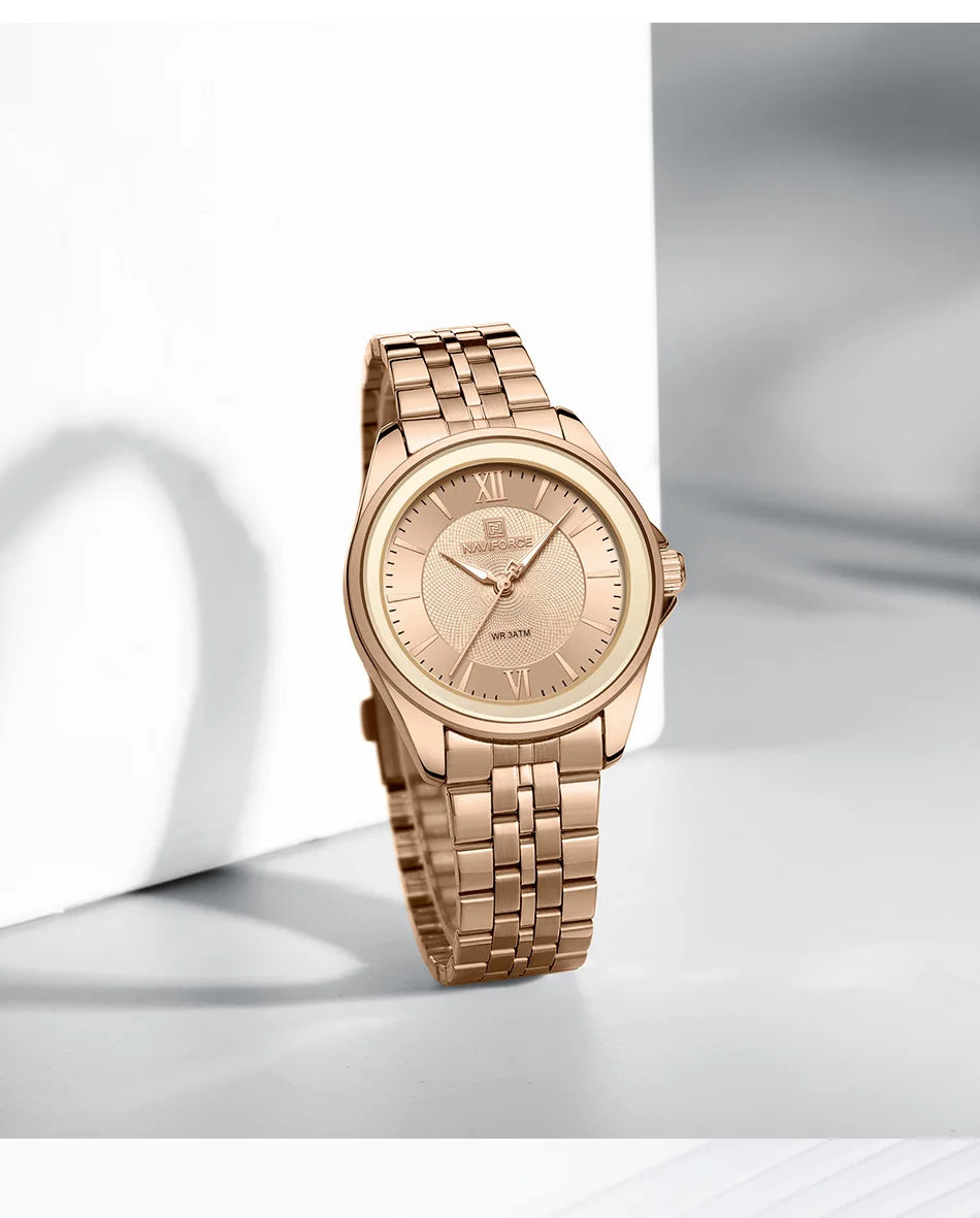 NAVIFORCE Women's Quartz Watch Elegant Casual Stainless Steel Strap 30m Waterproof Female Wristwatches Ladies Clock Reloj Mujer