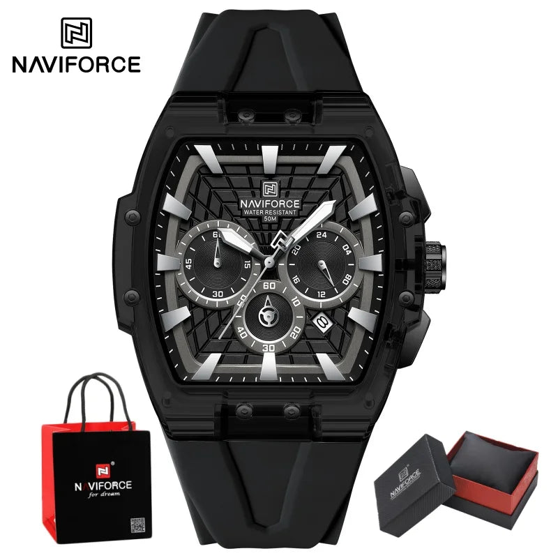 NAVIFORCE Men's Quartz Watch Waterproof Luminous Chronograph with Date Display 24-Hour Male Military Sports Wristwatch Gift Box
