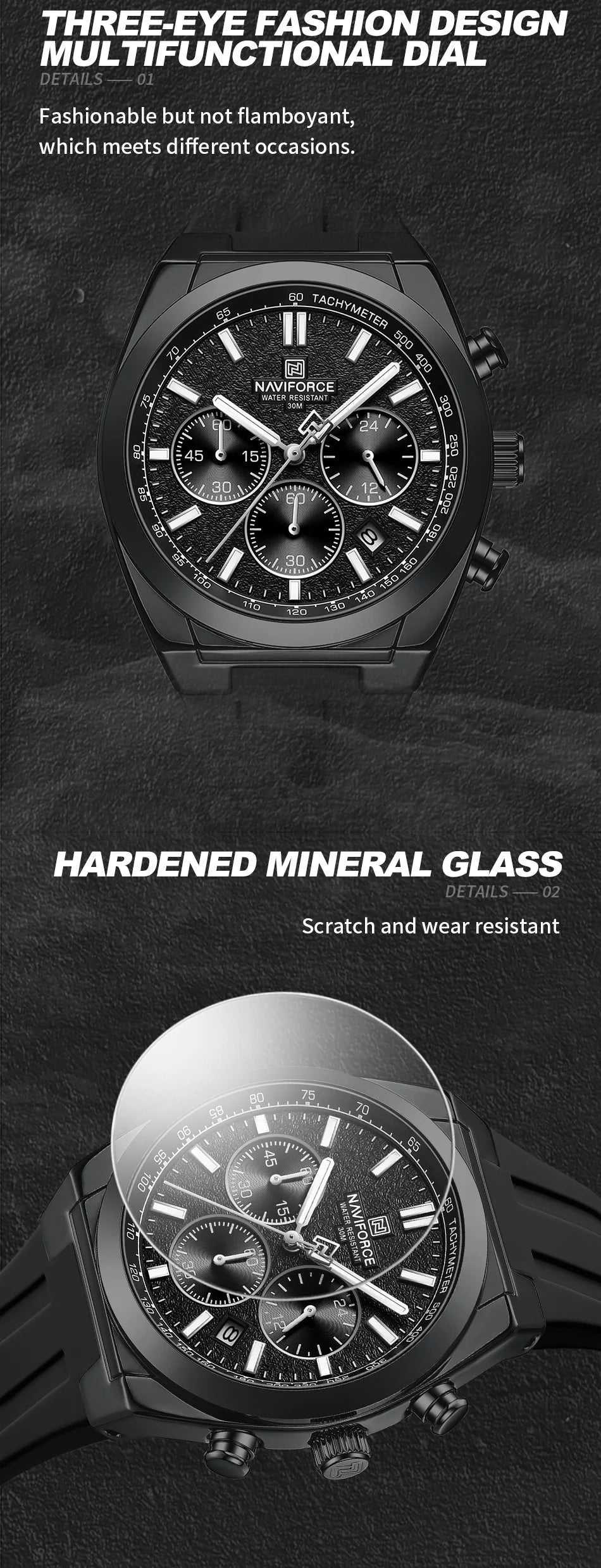 NAVIFORCE Waterproof Sport Watches for Men Military Multi-function Chronograph Wrist Watch Male Luxury Silica Strap Quartz Clock