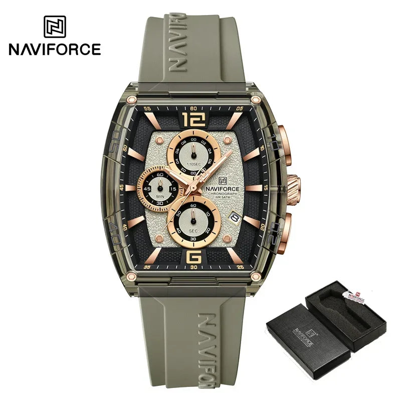 NAVIFORCE Men's Quartz Sports Casual Watch Silicone Strap Wristwatches Chronograph Waterproof Luminous Hands Man Auto Date Clock