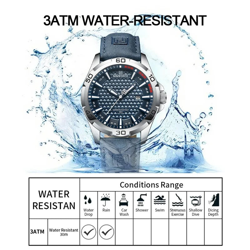 Top Brand NAVIFORCE Male Fashion Luxury WristWatch Men Quartz Watch Sports Shockproof Waterproof Leather Casual Package Gifts