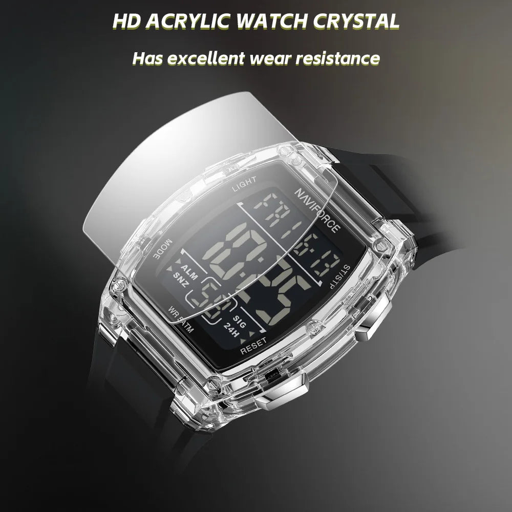 NAVIFORCE Luxury LCD Digital Sport Watches For Men Luxury Casual Alarm Clock 50M Waterproof Silicone Band Electronic Wristwatch