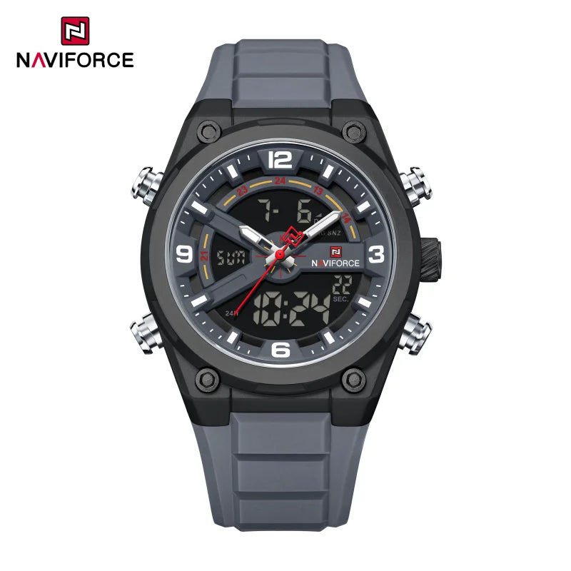 NAVIFORCE Man Watch Fashion Casual Sports Dual display Silicone Strap Waterproof Alarm Chronograph Day and Date Watches for Men