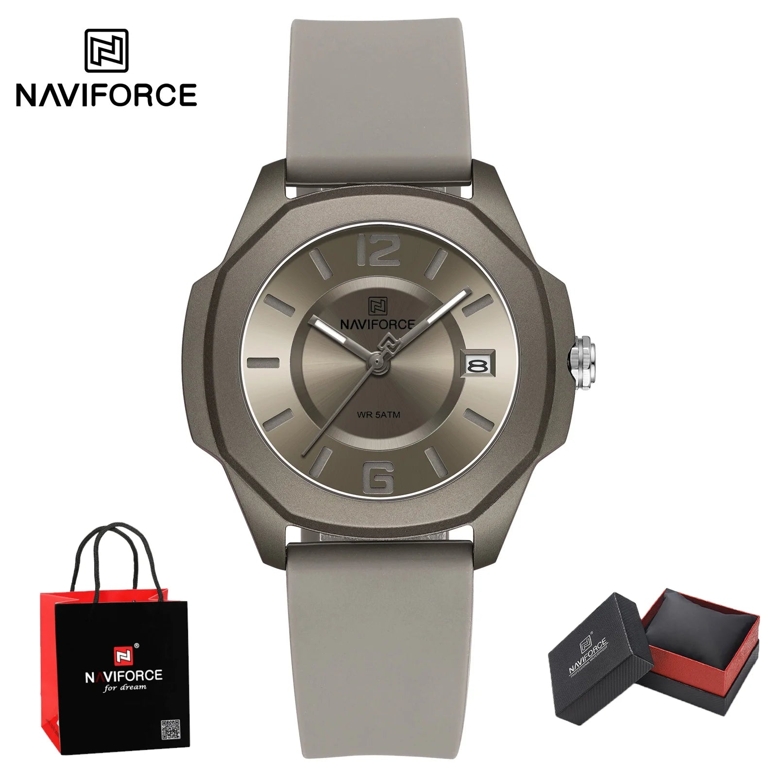 NAVIFORCE Watch Women's Luxury Quartz Watches Ladies Simple Style Silicone Strap Wrist Watch Date Display Clock Package Gifts