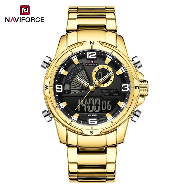 NAVIFORCE Luxury Mens Watches Military Chronograph Alarm Mode Quartz Wristwatches For Men Sports Month Calendar Waterproof Gift