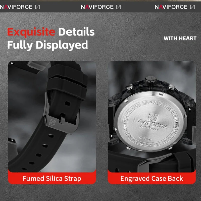 NAVIFORCE Men's Military Quartz Watch Slate Gray Dial White Arabic Numeral Scale 5ATM Waterproof Sports Personality Wristwatches