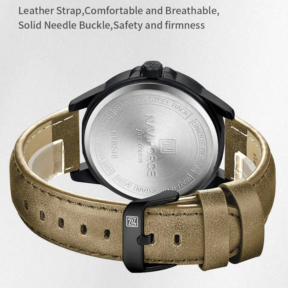 NAVIFORCE Simple Original Leather Man Watches Waterproof Luminous Quartz Dress Watch Men's Business Hand Calendar Clock Gifts