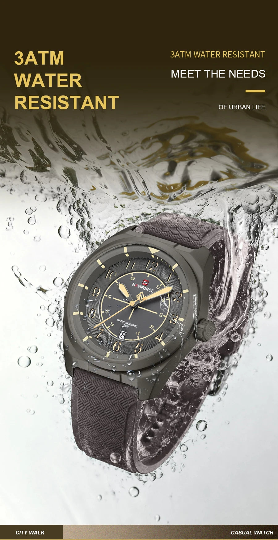 NAVIFORCE Men's Watch 30M Waterproof Quartz Calendar Silicone Strap Luminous Casual Sport Simple Fashion Man Wristwatch Gift Box