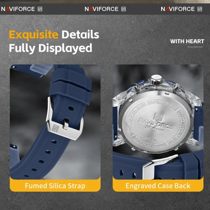 NAVIFORCE Men Dual Display Watch Alarm Clock 50M Waterproof Chronograph Stylish Novel Teenager Outdoor Sport Wristwatch Gift Box