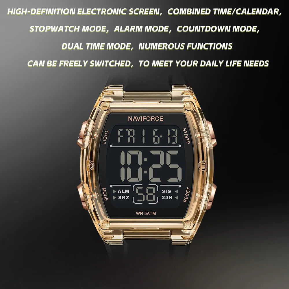 NAVIFORCE Men's Stylish Daily Wear Watch LCD Digital 5ATM Waterproof Date Week Display Male Sports Outdoor Wristwatch Gifts Box