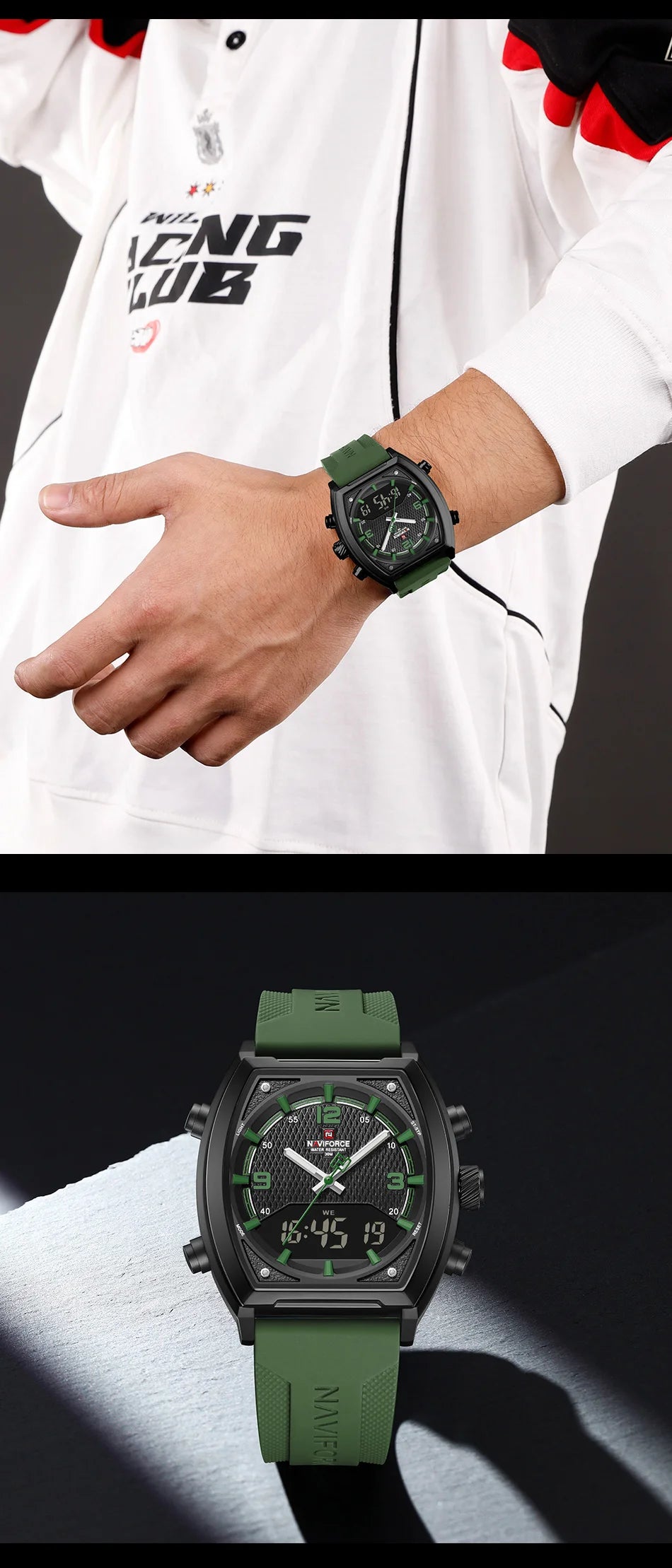 NAVIFORCE Sport Watch Waterproof Analog Dual Time Digital Wristwatches Week Display Clock Tonneau 2025 New Mens Military Watches